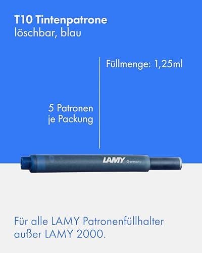 LAMY T10 2er Set löschbare Tintenpatronen mit großem Tintenvorrat - für Professionellen - Ideal für Schreibarbeit im Bür
