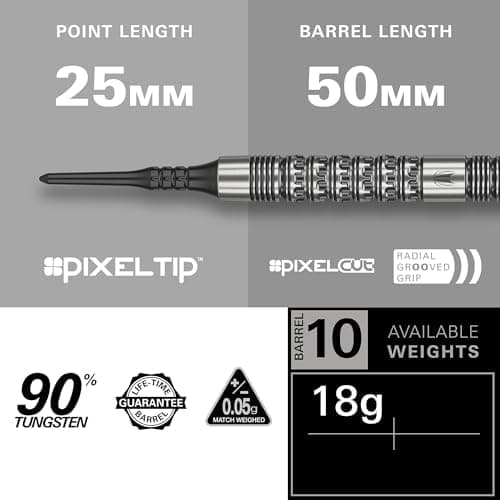 PROMIERTarget Darts Redux-Softdarts Dartpfeil-Set 18 g | 90-%-Tungsten | Pro Grip Schäfte | Pro Ultra Flights | Pixel-Po