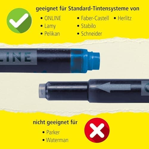 ONLINE Kompatible LAMY Tintenpatronen blau, Universal Patrice, löschbar, für Füllhalter & Tintenroller - Vorteilspack Ko
