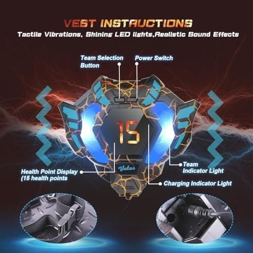 VATOS Wiederaufladbares Laser Tag Set mit 4 Spielern - |4GHz Daten Voll SYNC für Kinder und Erwachsene zur Outdoor-Aktiv