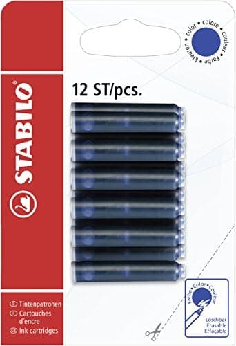 STABILO Tintenpatronen zum Nachfüllen - Blau (Löscher) - 12er Pack - Nachfüllpatronen