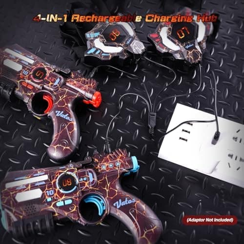 VATOS Wiederaufladbares Laser Tag Set mit 4 Spielern - |4GHz Daten Voll SYNC für Kinder und Erwachsene zur Outdoor-Aktiv