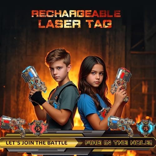 VATOS Wiederaufladbares Laser Tag Set mit 4 Spielern - |4GHz Daten Voll SYNC für Kinder und Erwachsene zur Outdoor-Aktiv
