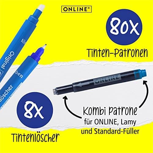 ONLINE Kompatible LAMY Tintenpatronen blau, Universal Patrice, löschbar, für Füllhalter & Tintenroller - Vorteilspack Ko