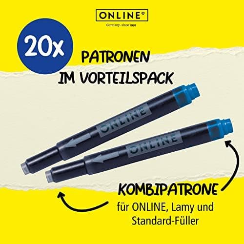 ONLINE Kompatible LAMY Tintenpatronen blau, Universal Patrice, löschbar, für Füllhalter & Tintenroller - Vorteilspack Ko