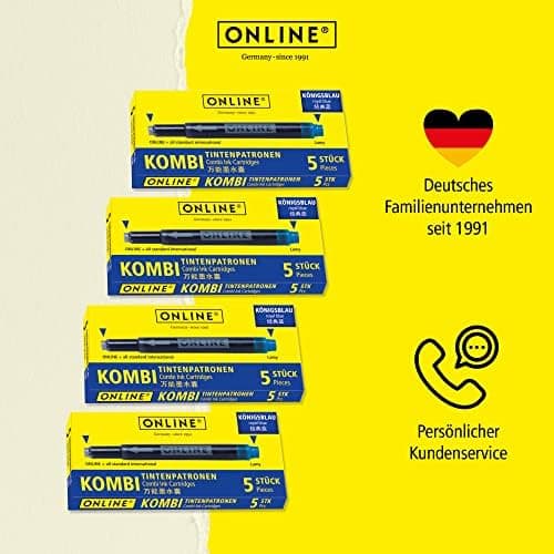 ONLINE Kompatible LAMY Tintenpatronen blau, Universal Patrice, löschbar, für Füllhalter & Tintenroller - Vorteilspack Ko