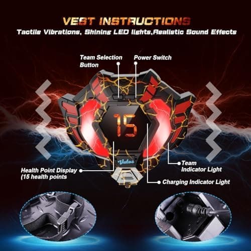 VATOS Wiederaufladbares Laser Tag Set mit 4 Spielern - |4GHz Daten Voll SYNC für Kinder und Erwachsene zur Outdoor-Aktiv
