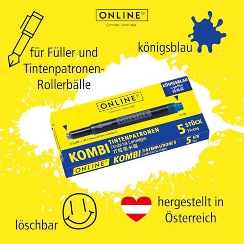 ONLINE Kompatible LAMY Tintenpatronen blau, Universal Patrice, löschbar, für Füllhalter & Tintenroller - Vorteilspack Ko