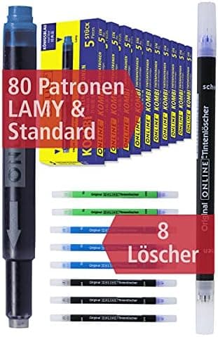 ONLINE Kompatible LAMY Tintenpatronen blau, Universal Patrice, löschbar, für Füllhalter & Tintenroller - Vorteilspack Ko
