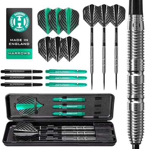 Harrows NX Elite 90% Tungsten Darts | 21-26 g Gewicht | Großes 17-Paket mit Supergrip Schaft & Quantum Flügel, Reiseetui