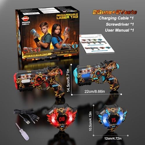 VATOS Wiederaufladbares Laser Tag Set mit 4 Spielern - |4GHz Daten Voll SYNC für Kinder und Erwachsene zur Outdoor-Aktiv
