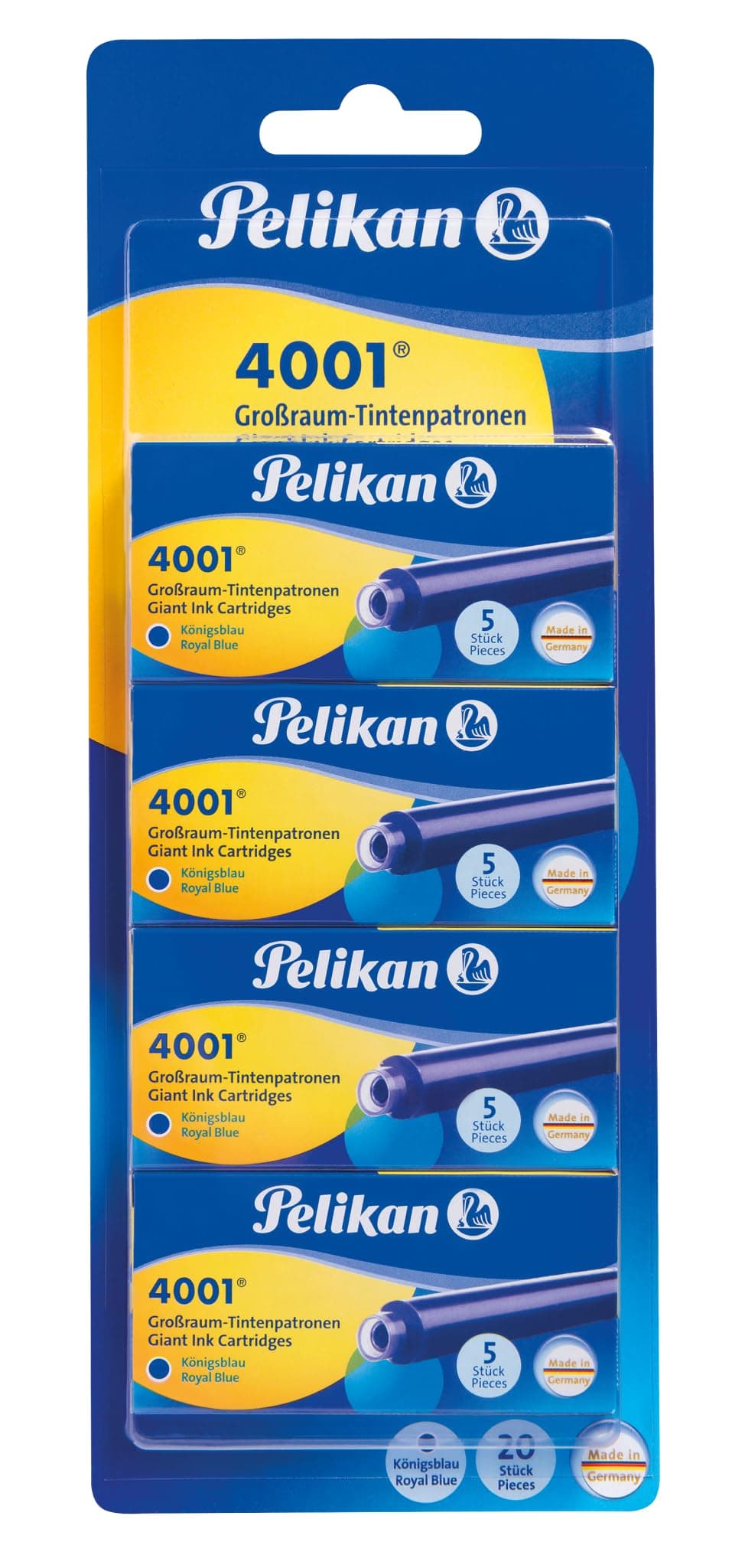 Pelikan Tintenpatronen 4001 königsblau - 20 Stück Etui´S mit Großraum-Patronen